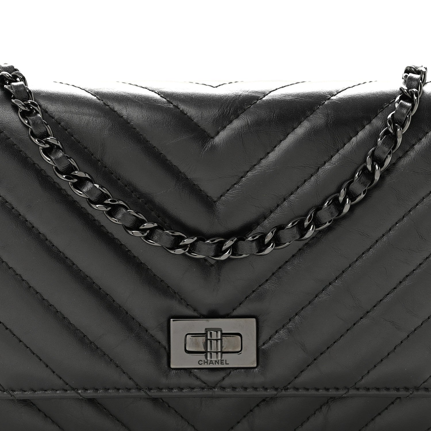 Chanel Aged Calfskin Chevron Quilted Reissue Wallet On Chain WOC So Black 9 of 14