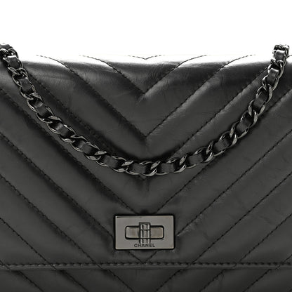 Chanel Aged Calfskin Chevron Quilted Reissue Wallet On Chain WOC So Black 9 of 14