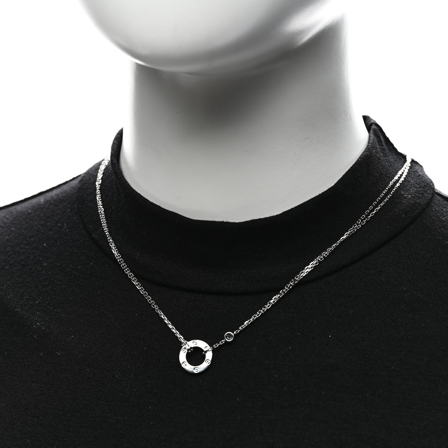 Cartier 18K White Gold 2 Diamond LOVE Necklace 2 of 4