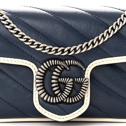 Gucci Vintage Effect Calfskin Matelasse Diagonal Super Mini Torchon GG Marmont Shoulder Bag Blue Agata Mystic White 8 of 10