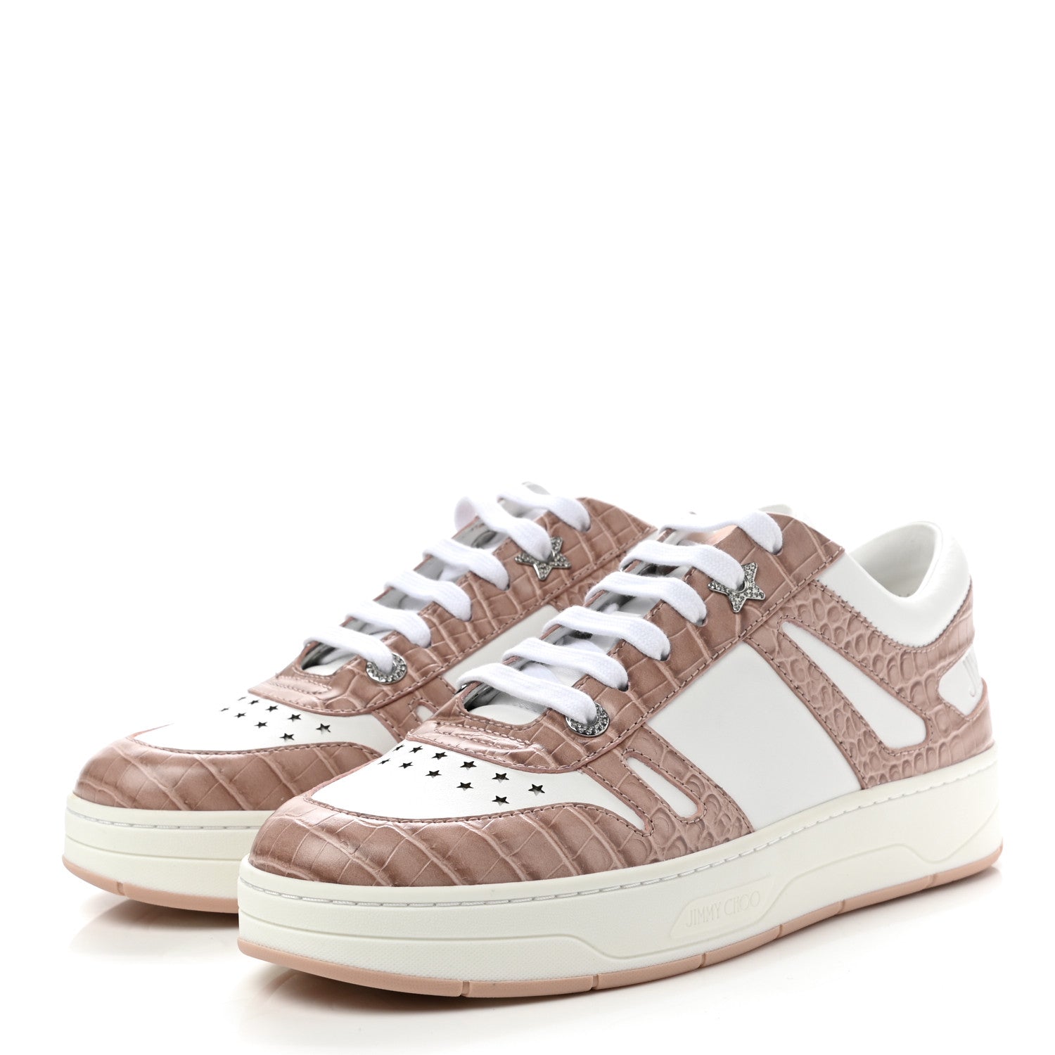 Jimmy Choo Calfskin Crocodile Embossed Hawaii Sneakers 40 Blossom White 3 of 8