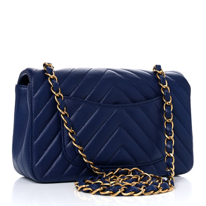 Chanel Lambskin Chevron Quilted Mini Rectangular Flap Blue 2 of 12