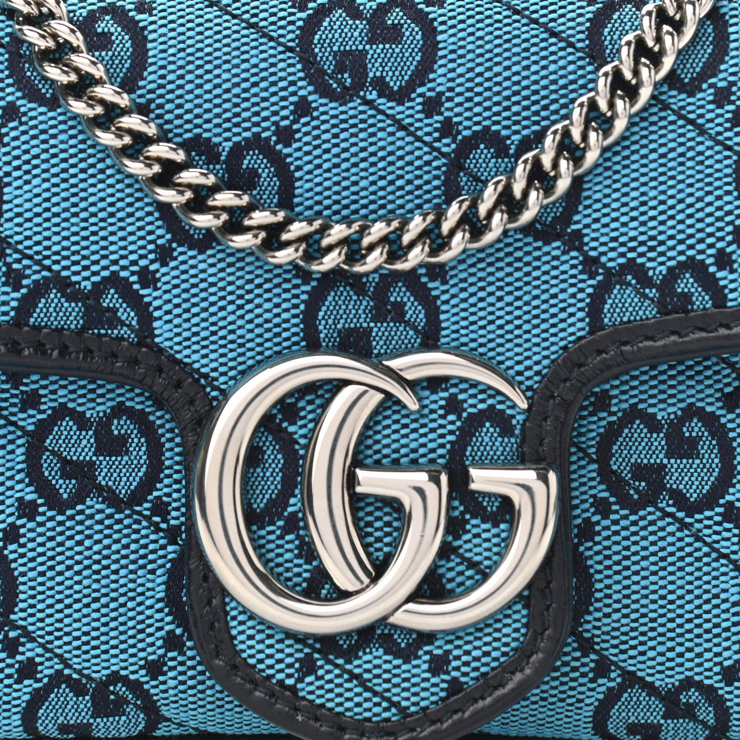Gucci Monogram Multicolor Matelasse Diagonal Super Mini GG Marmont Shoulder Bag Light Blue 8 of 11