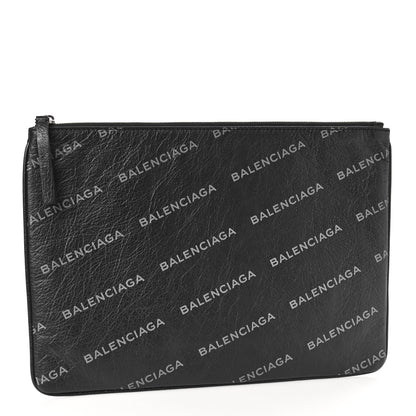 Balenciaga Calfskin Allover Logo Pouch Black 3 of 8