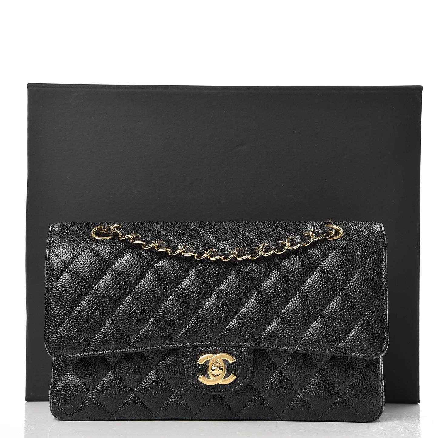 Caviar Quilted Medium Double Flap Black
