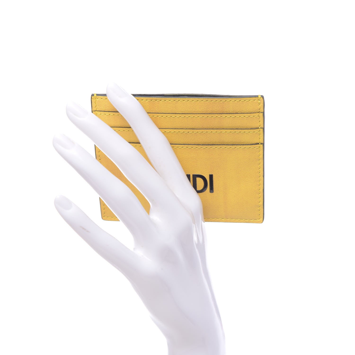 Fendi Vitello Fluffy Logo Card Holder Yellow Box Black 2 of 8