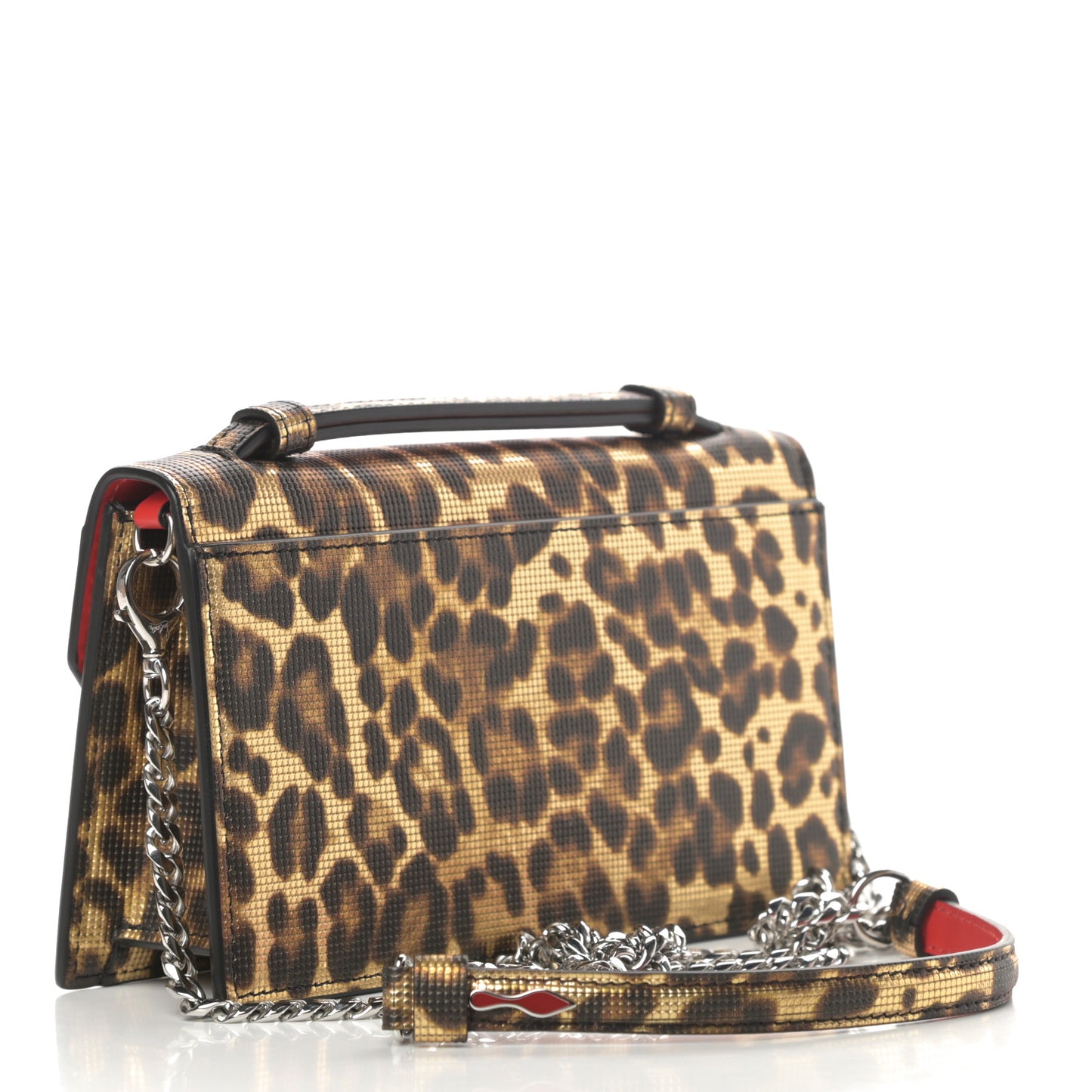 Metallic Calfskin Coins Leopard Print Small Elisa Baguette Gold Silver