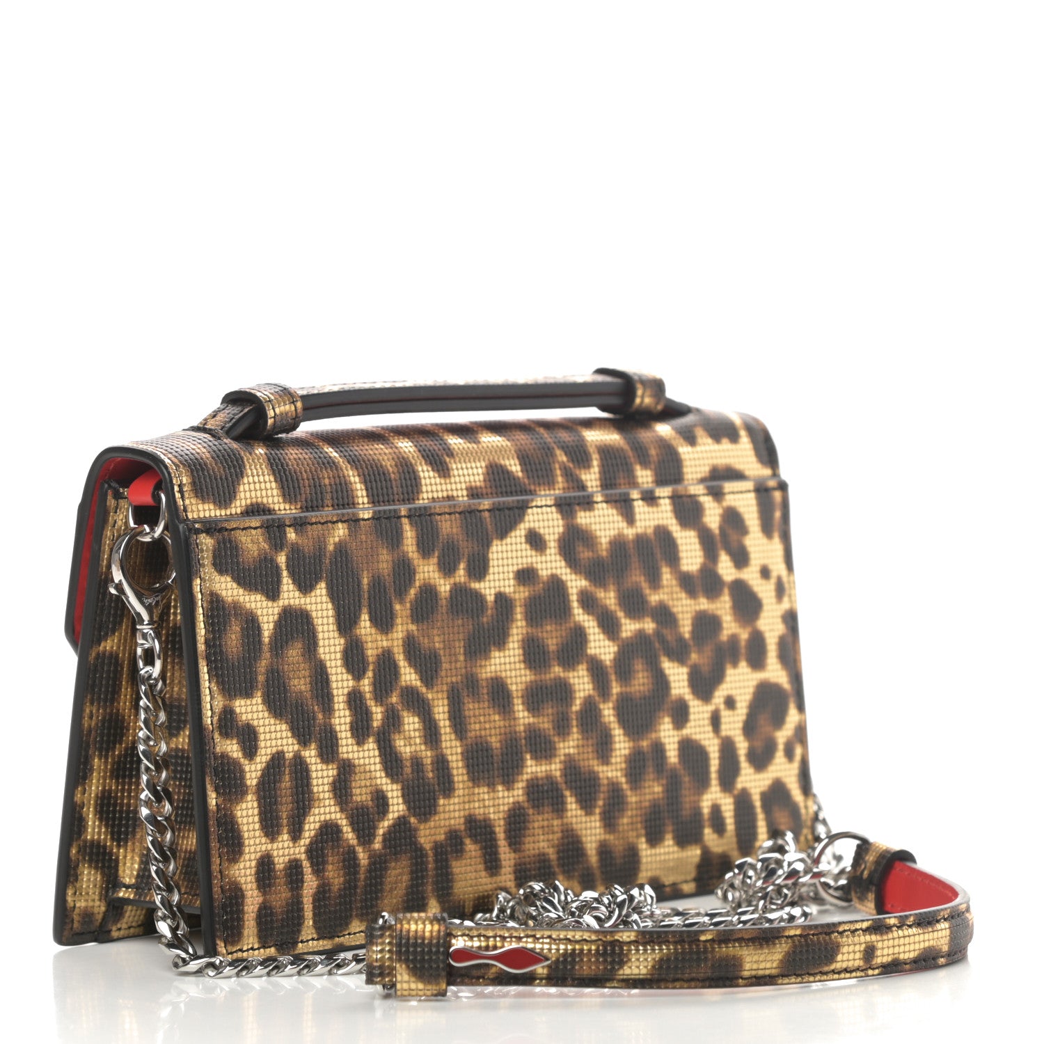 Christian Louboutin Metallic Calfskin Coins Leopard Print Small Elisa Baguette Gold Silver 3 of 10