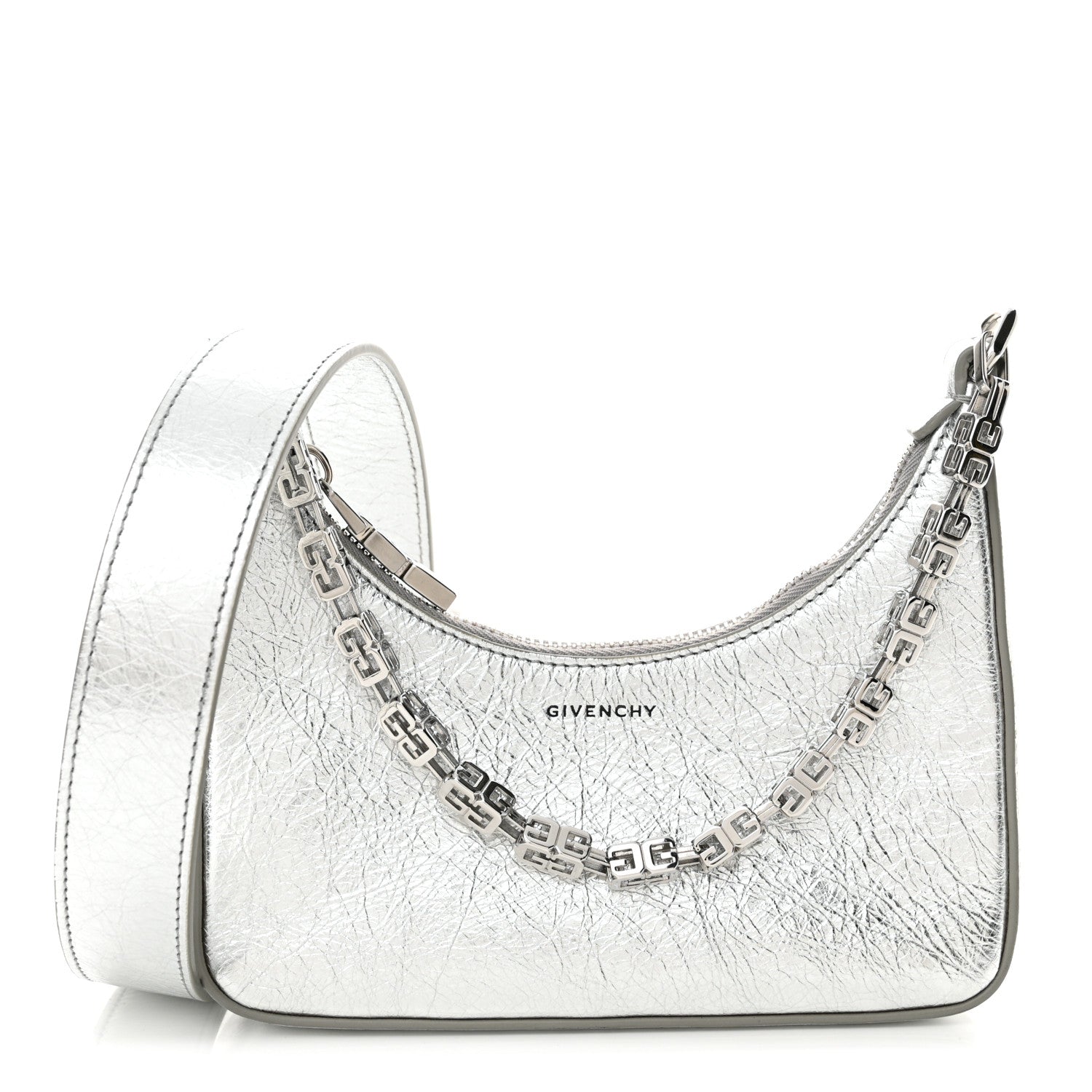Givenchy Metallic Calfskin Mini Moon Cut Out Shoulder Bag Silver 1 of 10