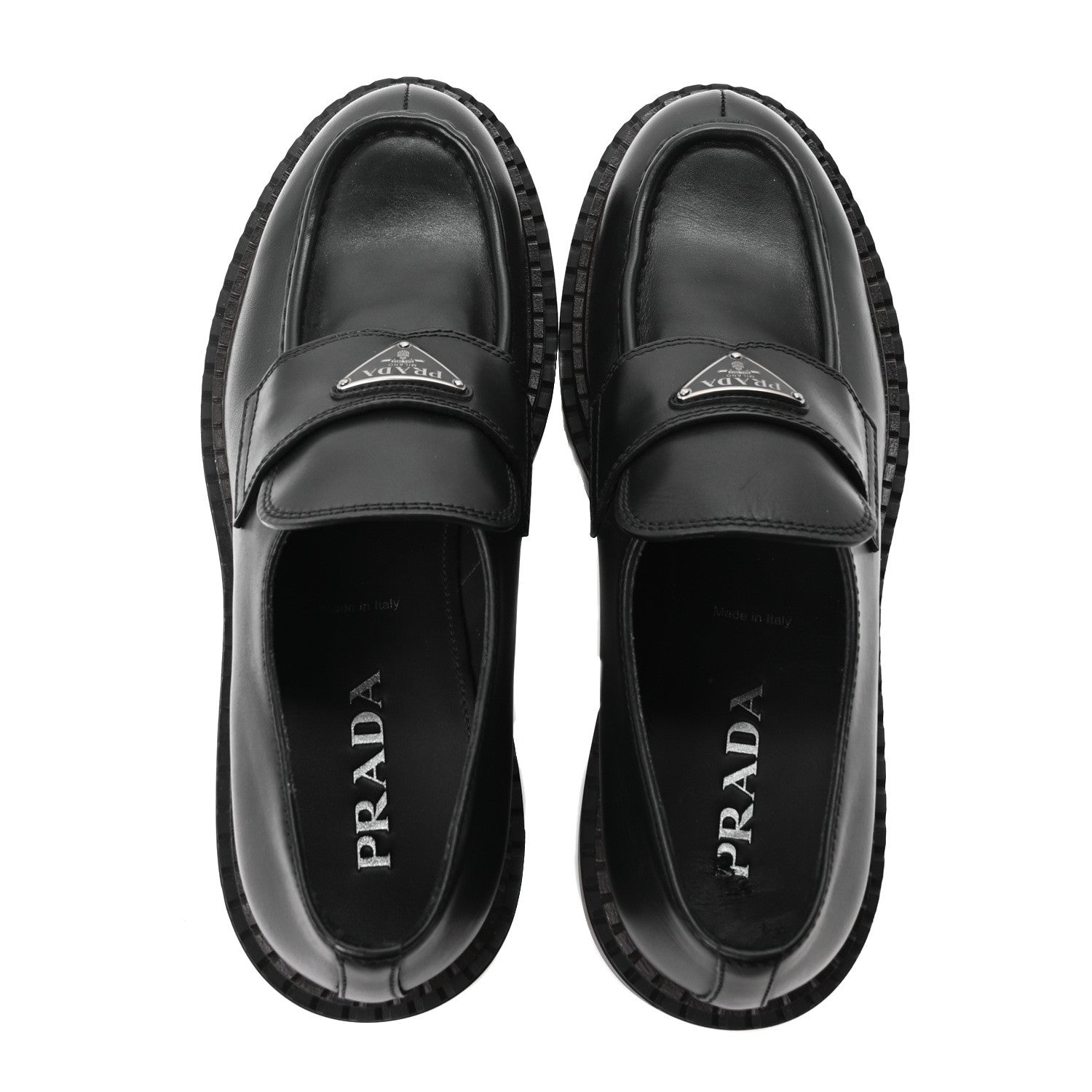 Prada Spazzolato Metal Triangle Logo Mens 35mm Loafers 9.5 Black 2 of 10