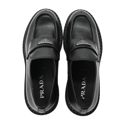 Prada Spazzolato Metal Triangle Logo Mens 35mm Loafers 9.5 Black 2 of 10