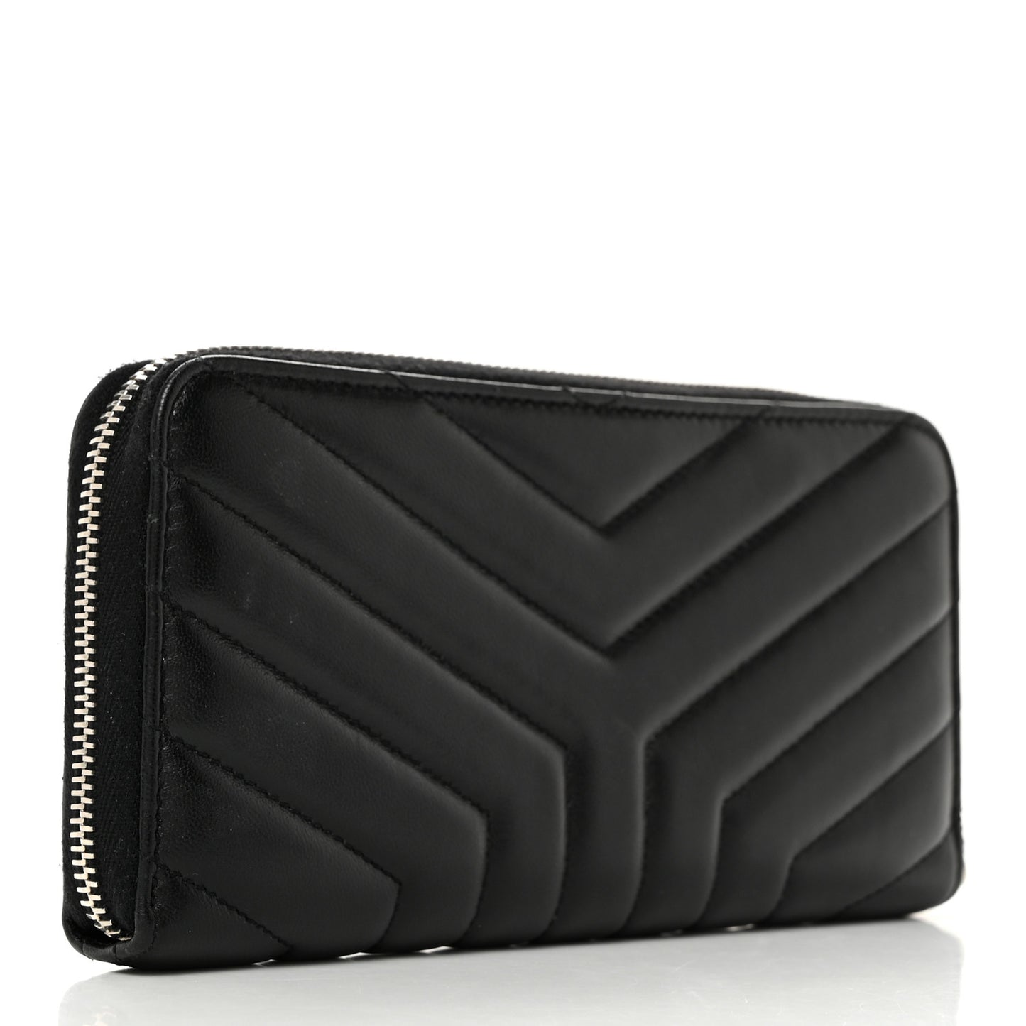 Calfskin Matelasse Chevron Monogram Zip Around Wallet Black