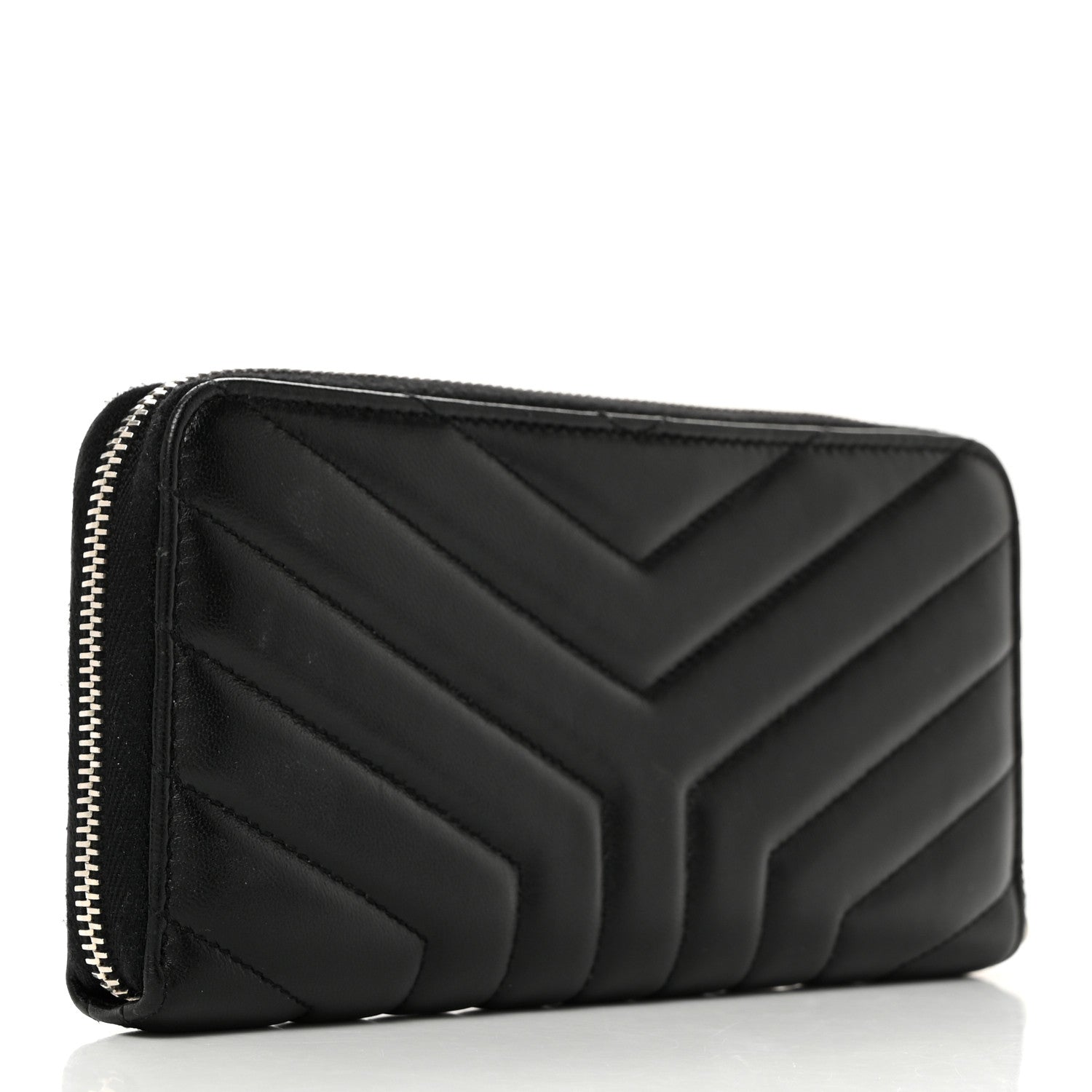 Saint Laurent Calfskin Matelasse Chevron Monogram Zip Around Wallet Black 3 of 7