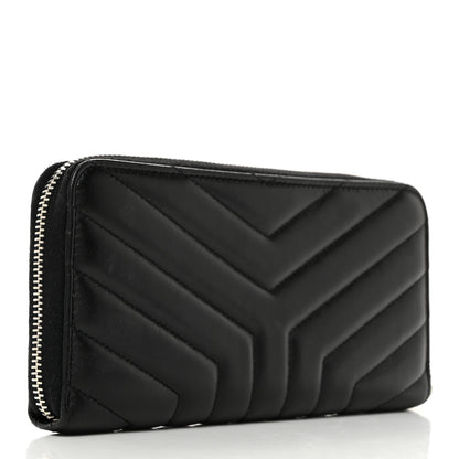 Saint Laurent Calfskin Matelasse Chevron Monogram Zip Around Wallet Black 3 of 7