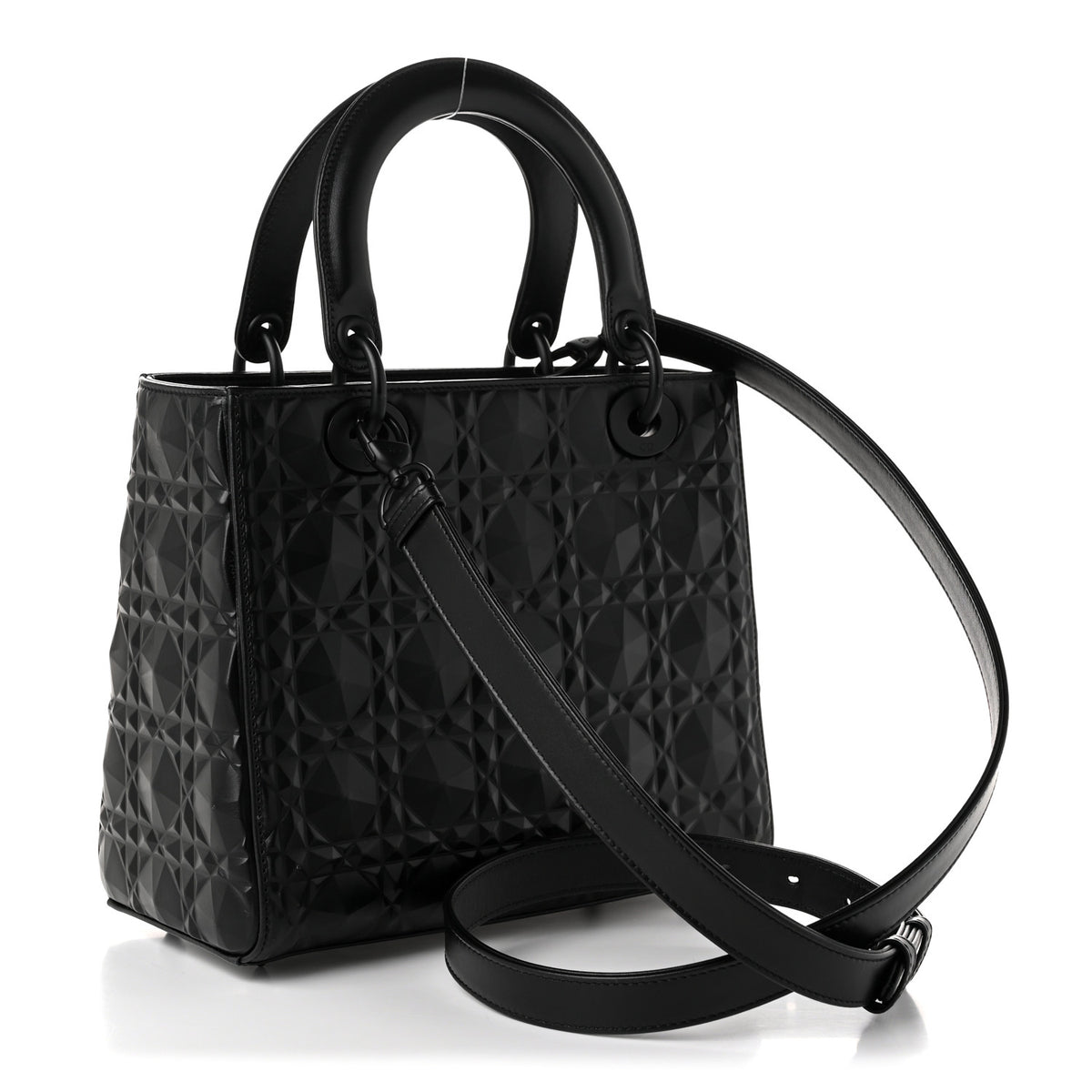 Calfskin Cannage Diamond Cannage Medium Lady Dior Black