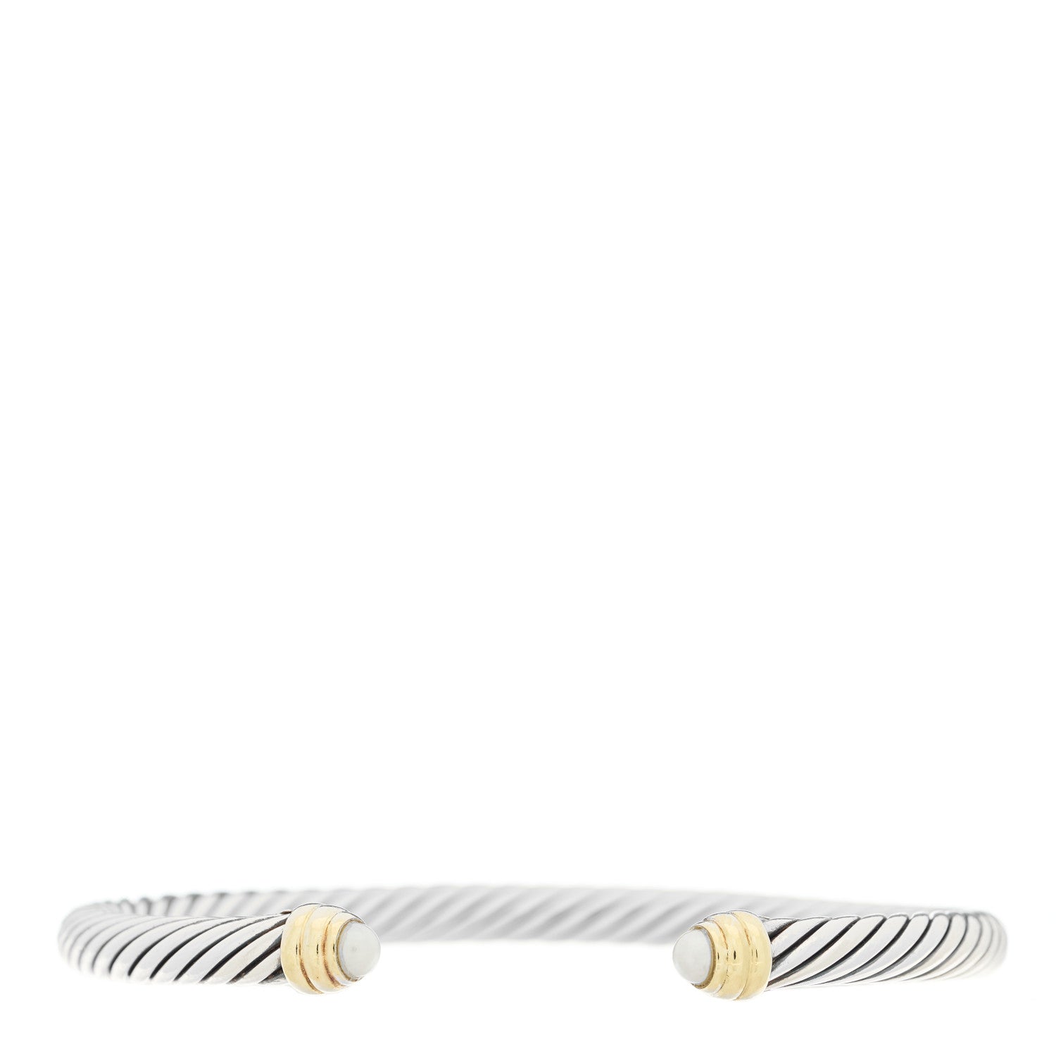David Yurman Sterling Silver 14K Yellow Gold Pearl 4mm Cable Kids Birthstone Bracelet 1 of 3