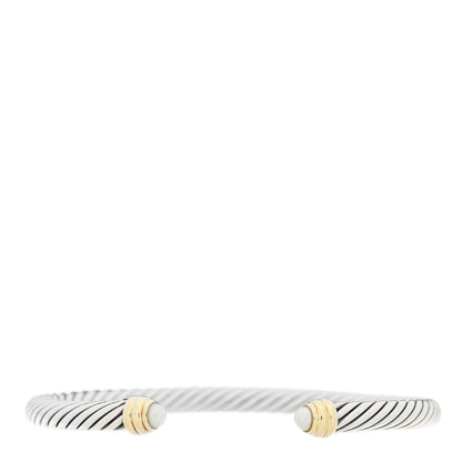 David Yurman Sterling Silver 14K Yellow Gold Pearl 4mm Cable Kids Birthstone Bracelet 1 of 3