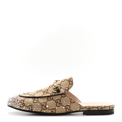 Gucci Crystal Canvas GG Monogram Nappa Womens Princetown Slippers 37.5 Beige Ebony New Acero 1 of 9