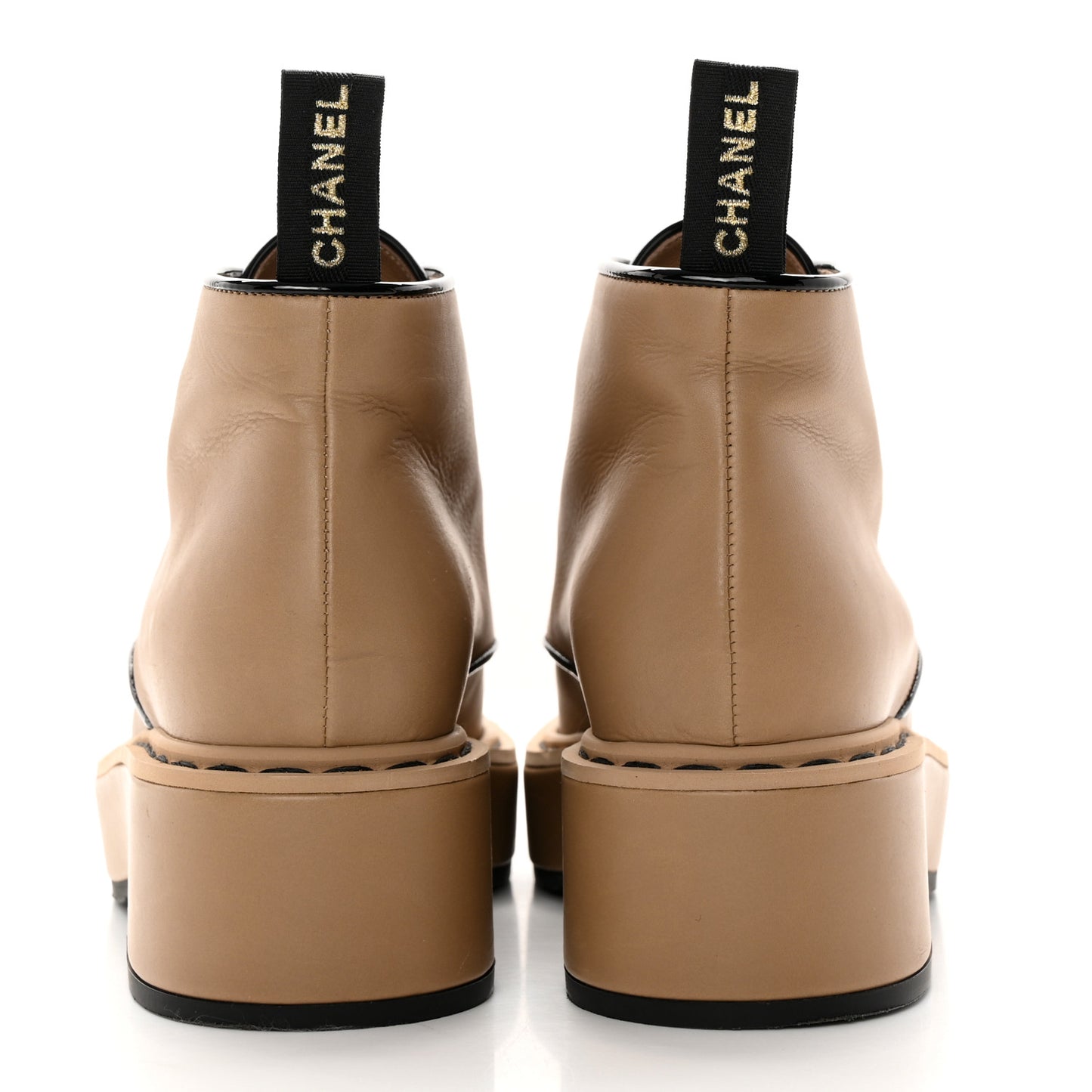 Calfskin Lace Up CC Short Boots 35.5 Beige Black