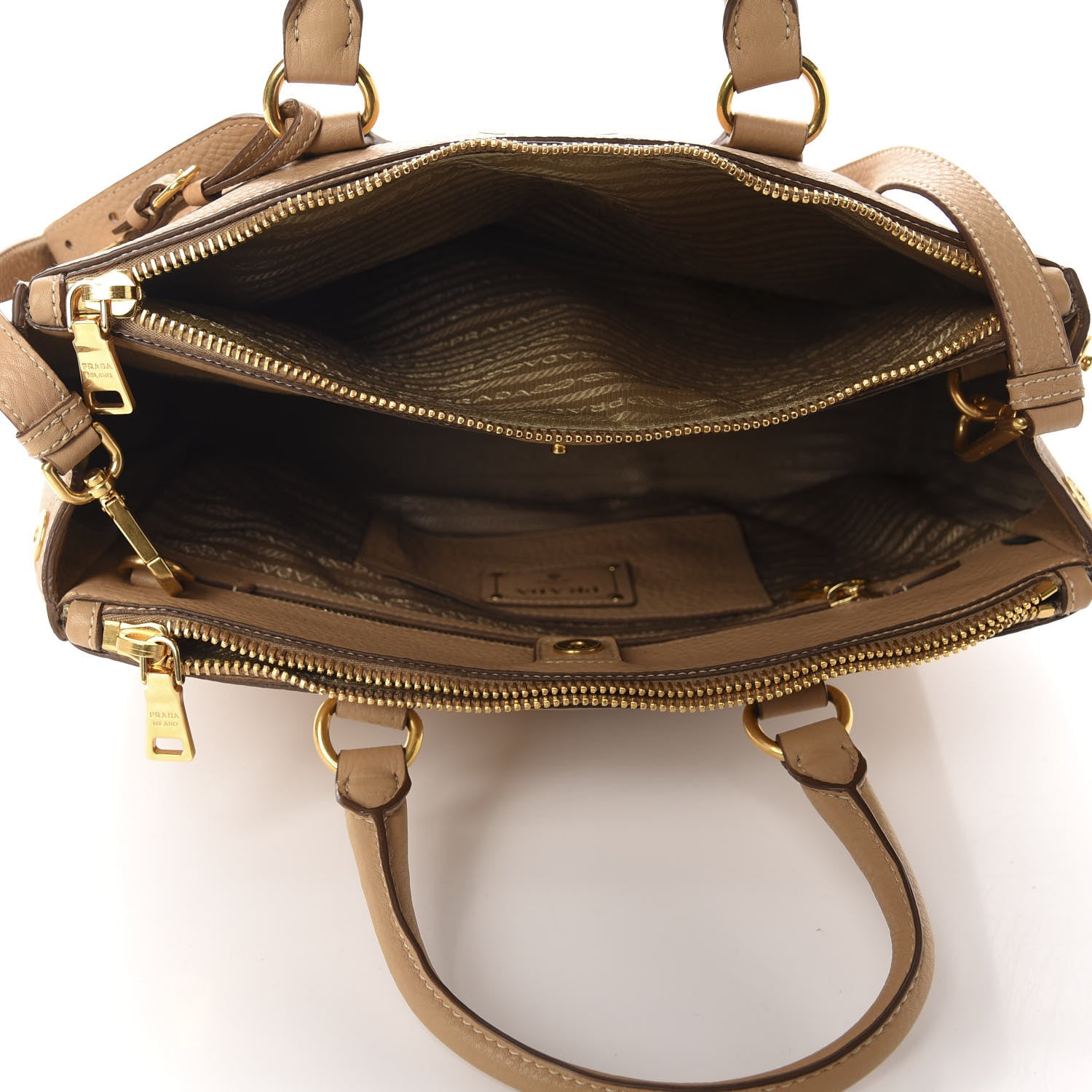 Prada Vitello Daino Large Double Zip Tote Sughero 4 of 10