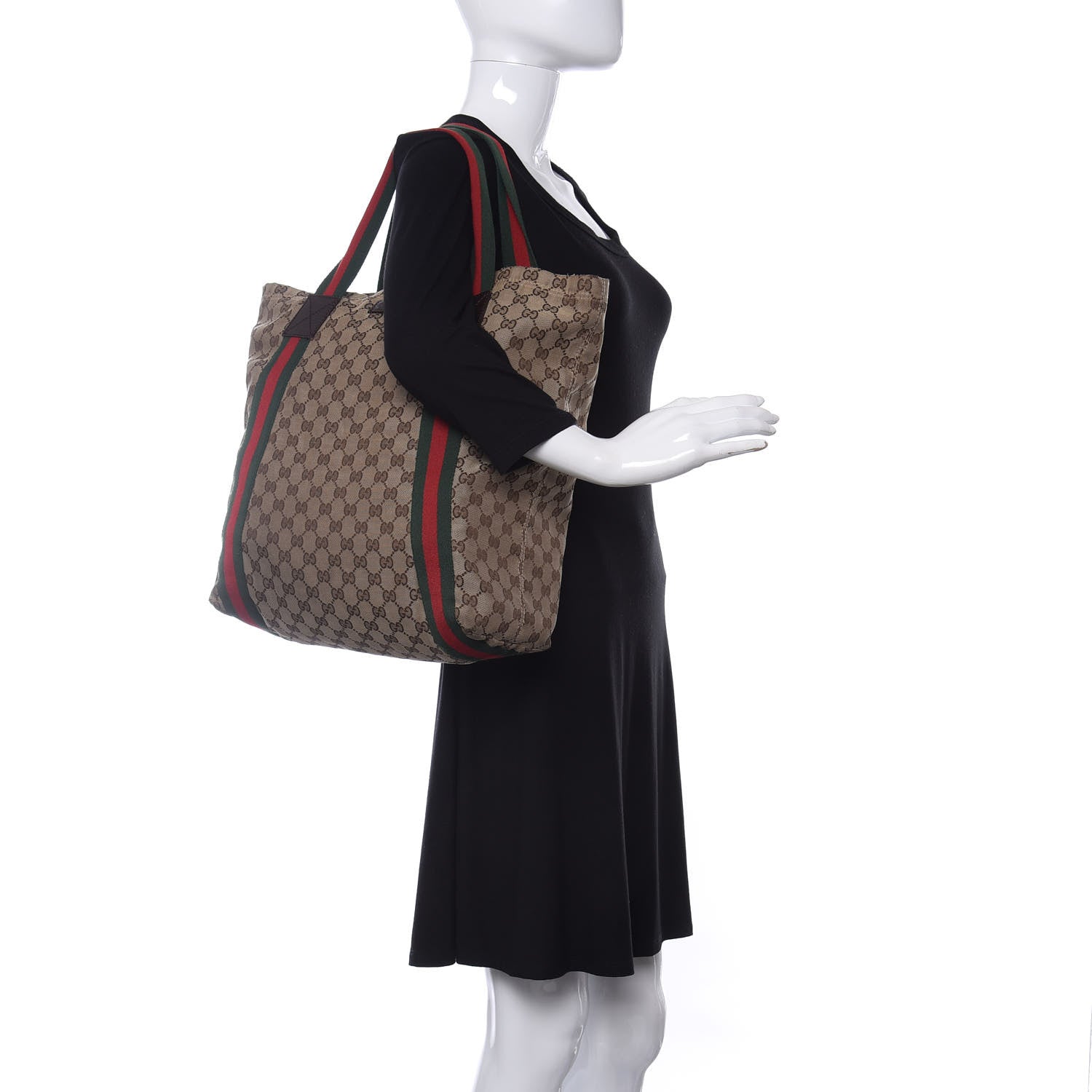 Gucci GG Monogram Medium Web Handle Vertical Tote Dark Brown 2 of 10