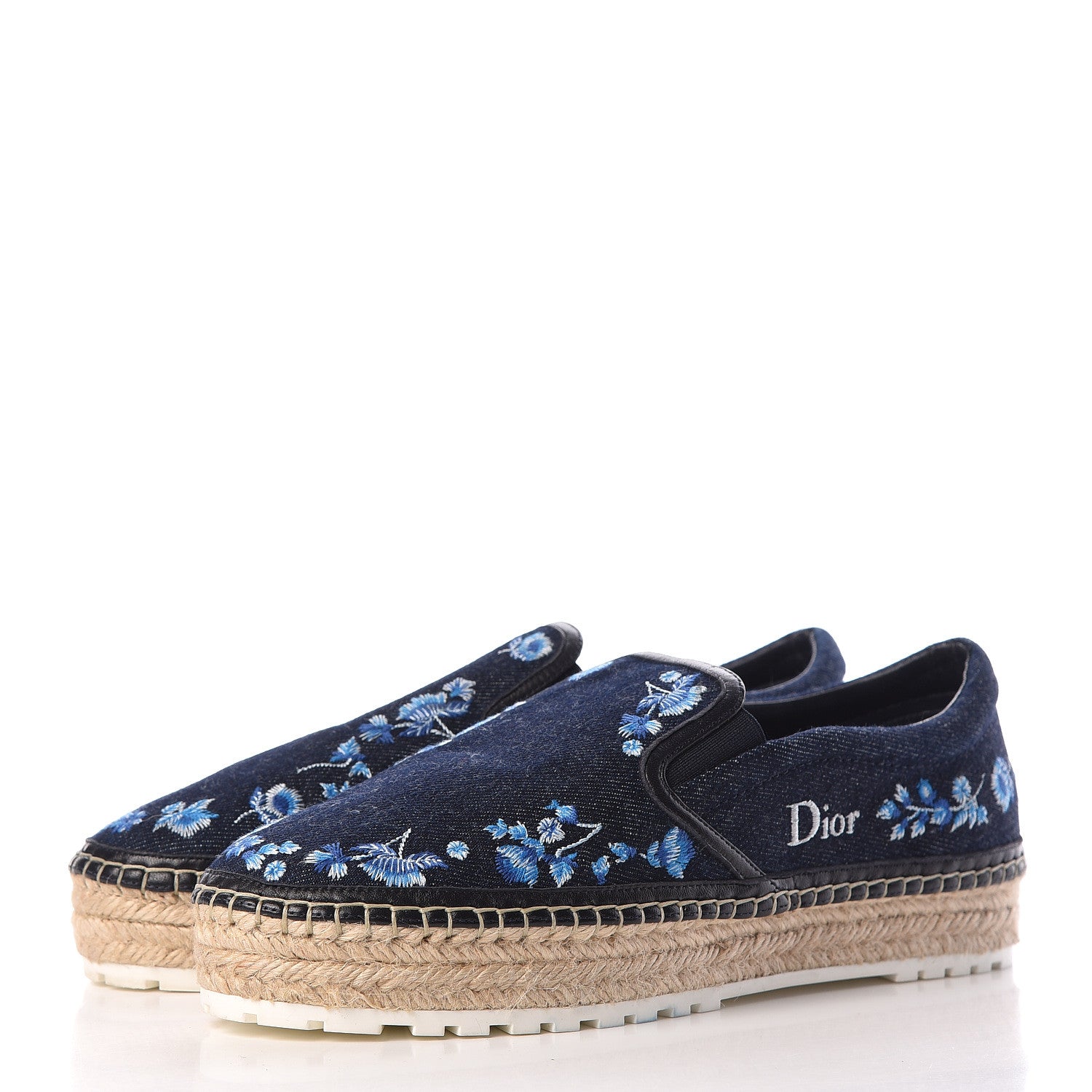 Christian Dior Denim Embroidered Espadrille 39 Blue 3 of 9