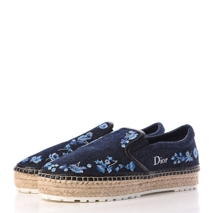Christian Dior Denim Embroidered Espadrille 39 Blue 3 of 9