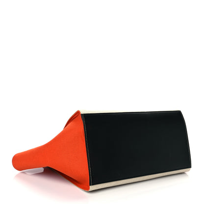 Celine Smooth Calfskin Canvas Medium Trapeze Black Beige Orange 3 of 8