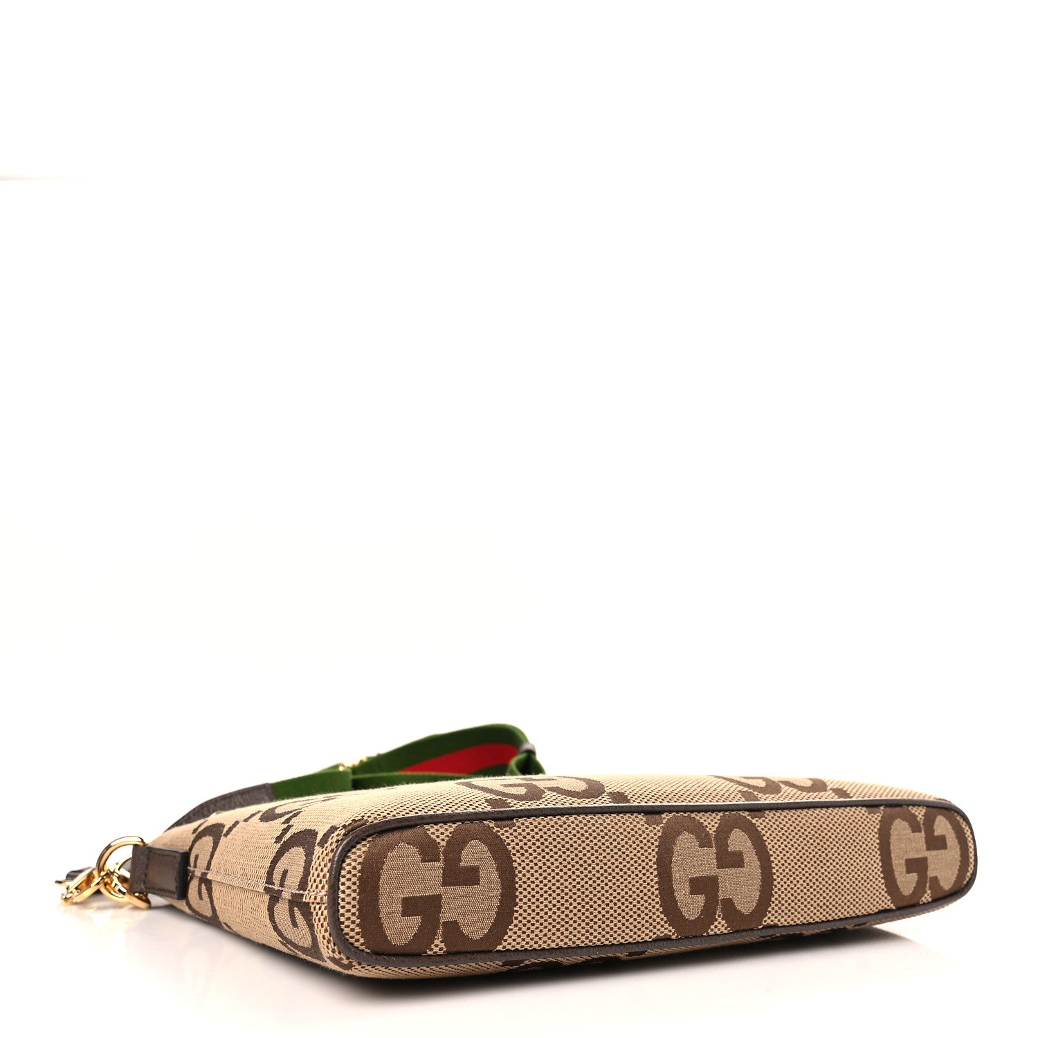 Gucci Monogram Jumbo GG Textured Dollar Calfskin Web Wristlet Messenger Bag Camel Ebony New Acero 4 of 9