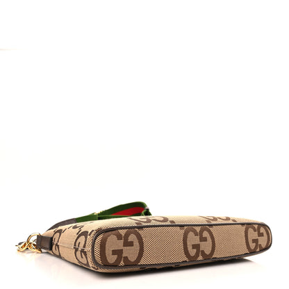 Gucci Monogram Jumbo GG Textured Dollar Calfskin Web Wristlet Messenger Bag Camel Ebony New Acero 4 of 9