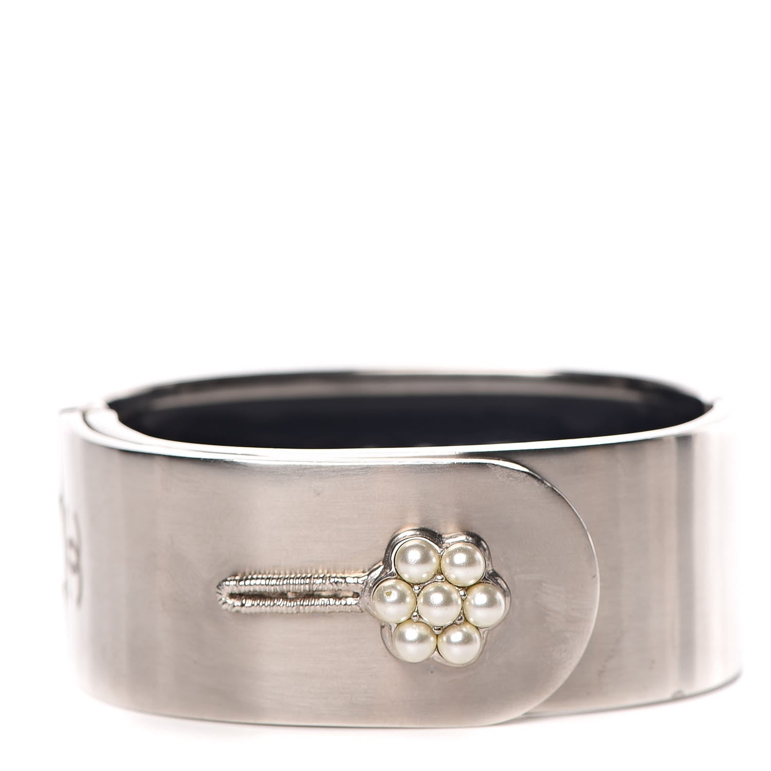 Chanel Metal Pearl CC Cuff Silver 1 of 16