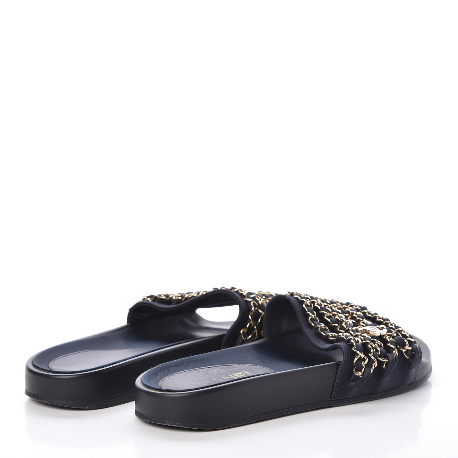 Chanel Satin Canvas Chain Flat Sandals 37 Marine 4 of 12