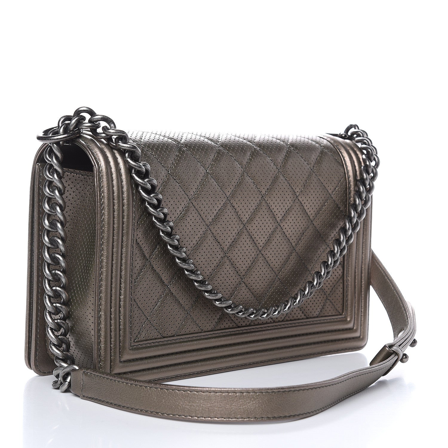 Chanel Metallic Lambskin Perforated New Medium Boy Flap Dark Silver 3 of 11