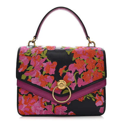 Mulberry Smooth Calfskin Embroidered Floral Harlow Satchel Navy Multicolor 1 of 22