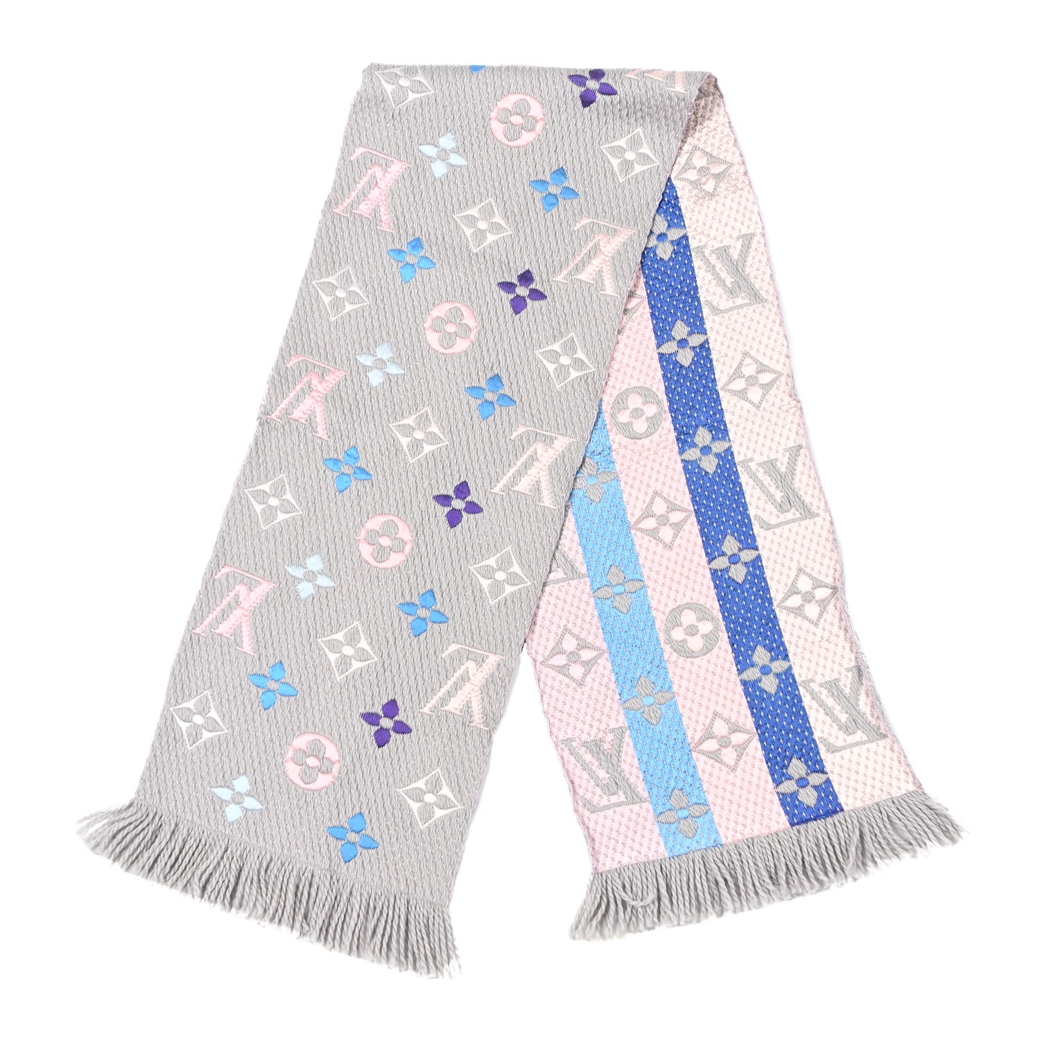 Louis Vuitton Wool Silk Logomania Shine Scarf Grey Multicolor 2 of 7
