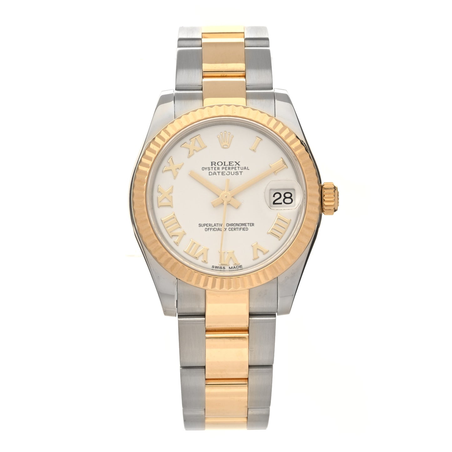 Stainless Steel 18K Yellow Gold 31mm Oyster Perpetual Datejust Watch White Roman 178273