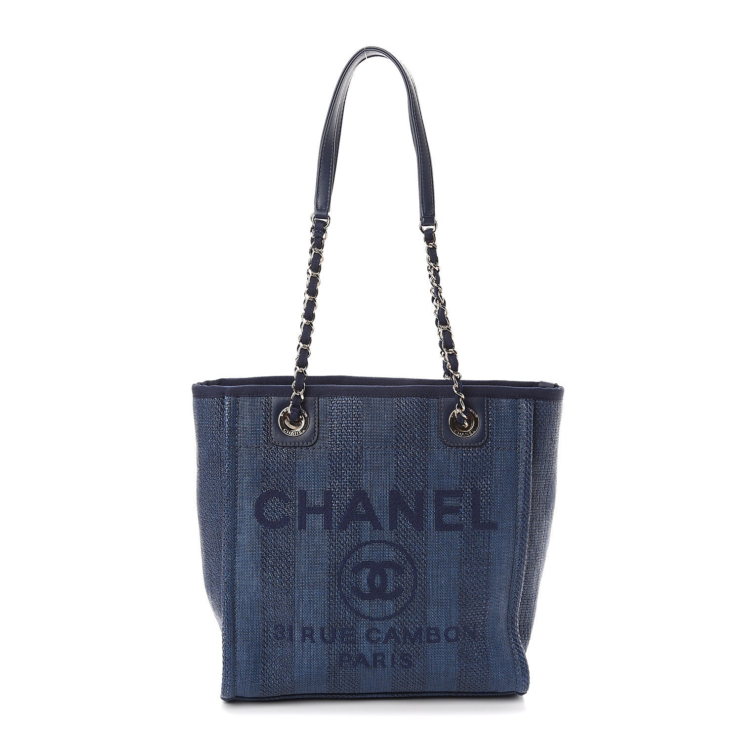 Chanel Mixed Fibers Striped Mini Deauville Tote Navy Blue 1 of 9