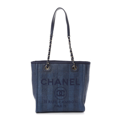 Chanel Mixed Fibers Striped Mini Deauville Tote Navy Blue 1 of 9