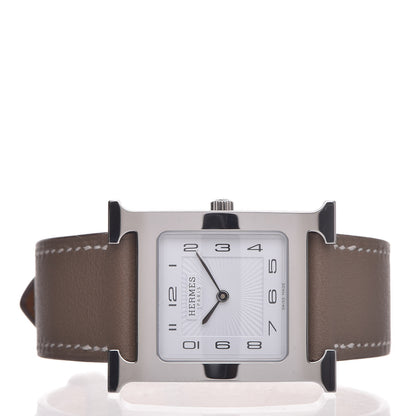 Hermes Stainless Steel Swift 26mm Heure H Hour Quartz Watch Etoupe 3 of 10