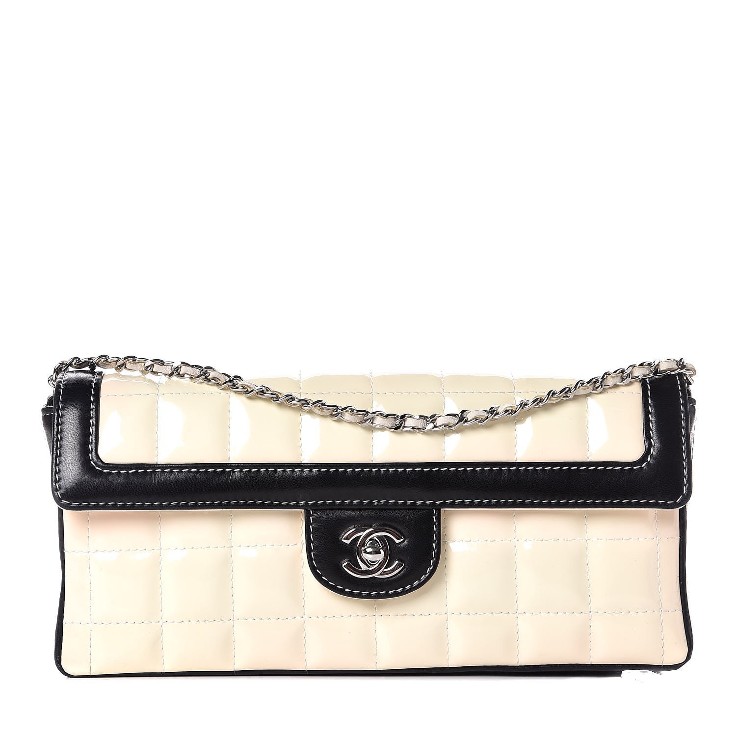 Chanel Patent East West Chocolate Bar Flap White Black 1 of 9