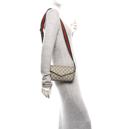 Gucci GG Supreme Monogram Textured Dollar Calfskin Web Mini Ophidia Envelope Shoulder Bag Beige Ebony New Acero 2 of 11