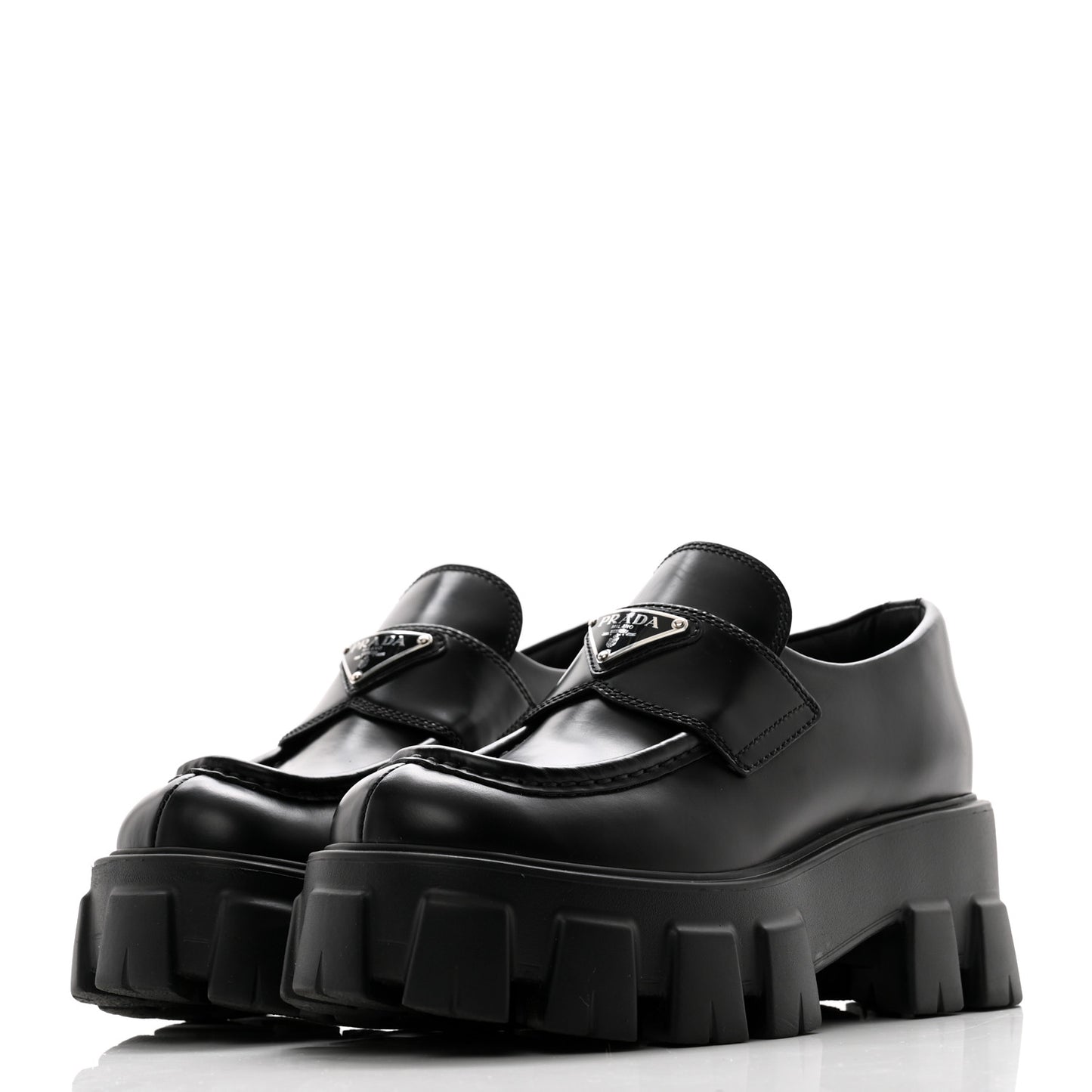 Spazzolato Triangle Logo Monolith Pointy 55mm Loafers 35 Black