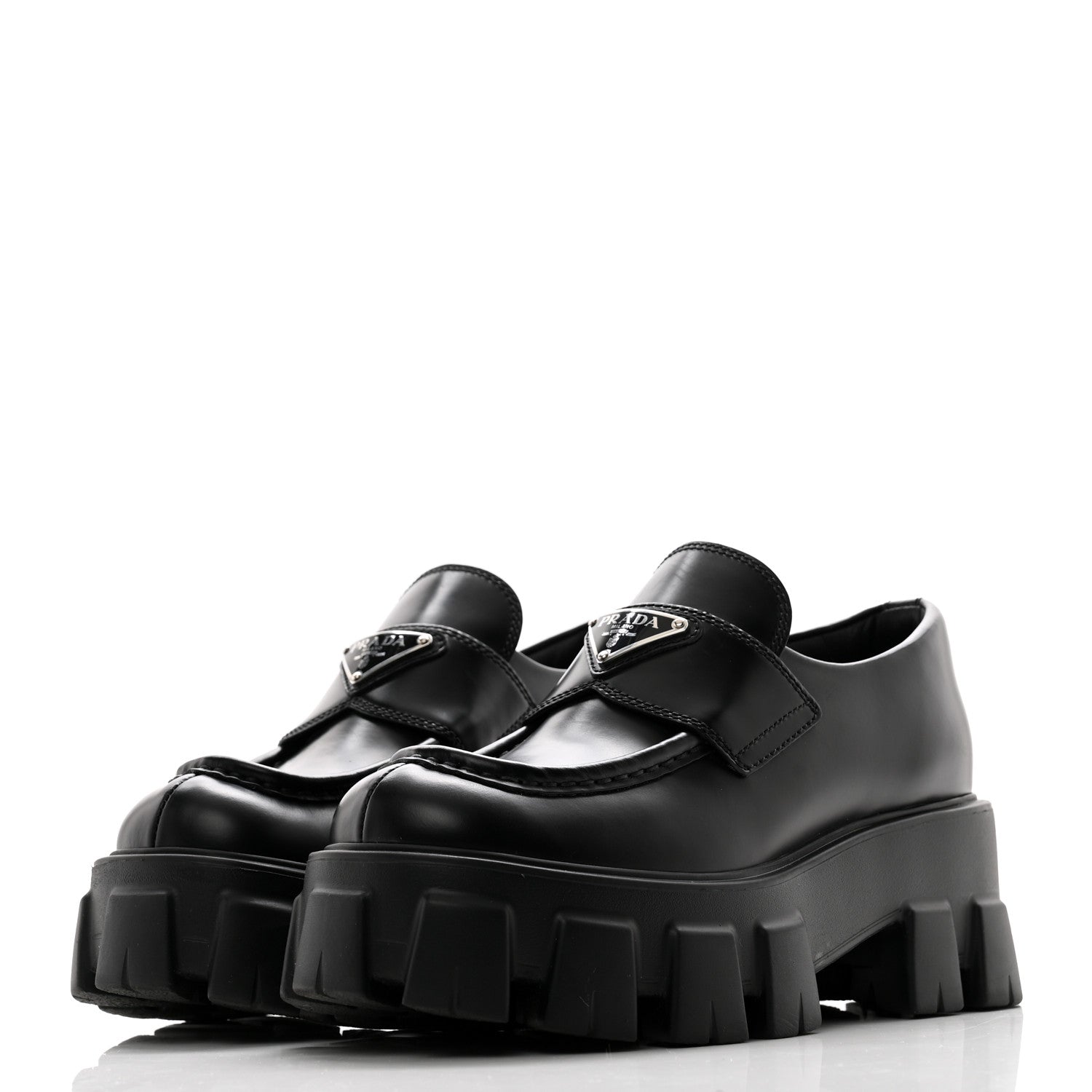 Prada Spazzolato Triangle Logo Monolith Pointy 55mm Loafers 35 Black 3 of 8