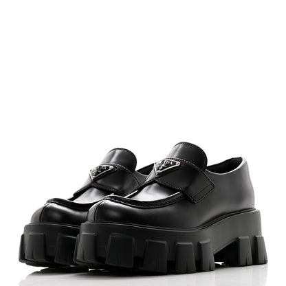 Prada Spazzolato Triangle Logo Monolith Pointy 55mm Loafers 35 Black 3 of 8