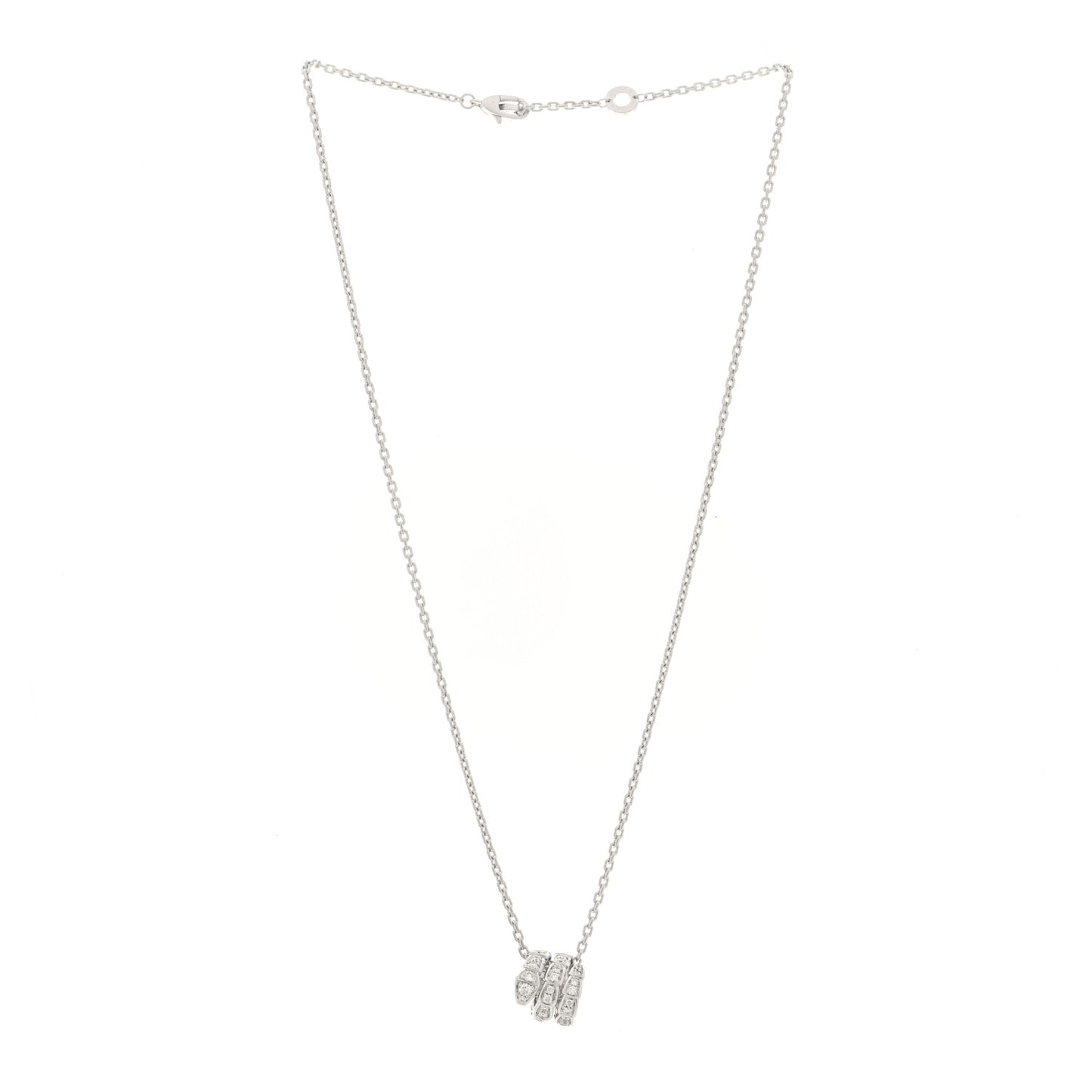 18K White Gold Diamond Serpenti Viper Pave Pendant Necklace