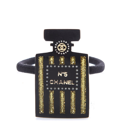 Chanel Resin Strass Perfume Bottle CC Hair Tie Black Gold 1 of 5