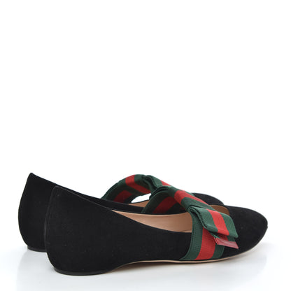 Gucci Suede Web Bow Point Toe Ballerina Flats 39 Black 4 of 10