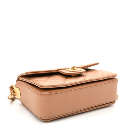 Chanel Shiny Caviar Quilted Mini Top Handle Flap Bag Camel 4 of 13