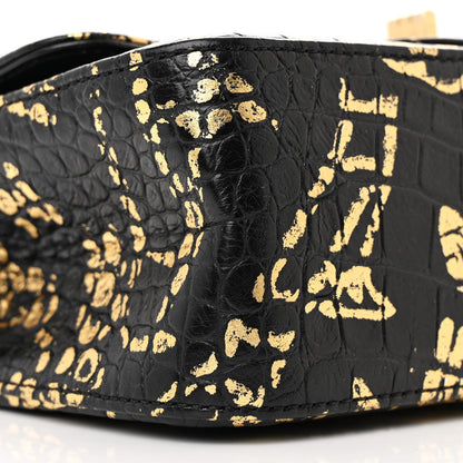 Chanel Calfskin Crocodile Embossed Graffiti 2.55 Mini Cocodile Reissue Flap Black Gold 9 of 10