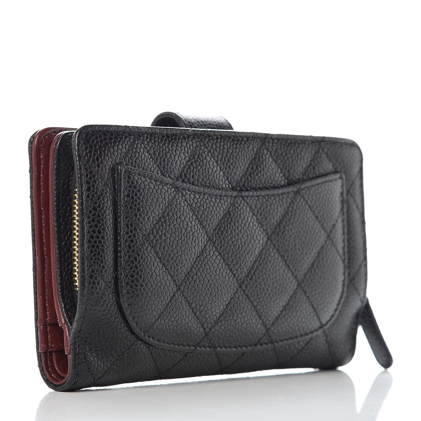 Caviar Quilted Zipped Pocket Wallet Black